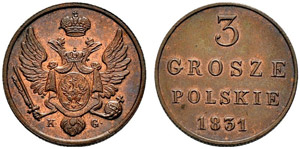 1831. 3 Grosze Polskie 1831, Warsaw Mint, ... 