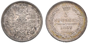 1857. 5 Kopecks 1857, St. Petersburg Mint, ... 