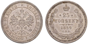 1859. 25 Kopecks 1859, St. Petersburg Mint, ... 