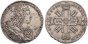 Peter II, 1727-1730. Rouble 1727, Red Mint. ... 