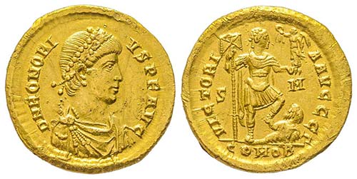 Honorius 383-423
Solidus, Sirmium, ... 