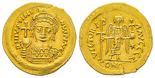 Justinianus I 527-565 
Solidus, ... 
