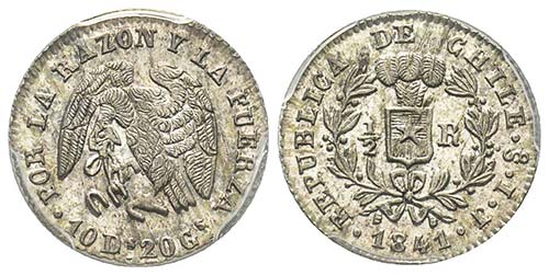 Chile, 1/2 Real, Santiago, 1841 ... 
