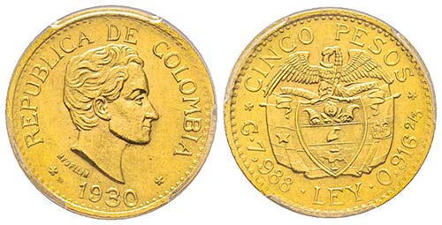 Colombia, 5 Pesos, Medellin, 1930, ... 