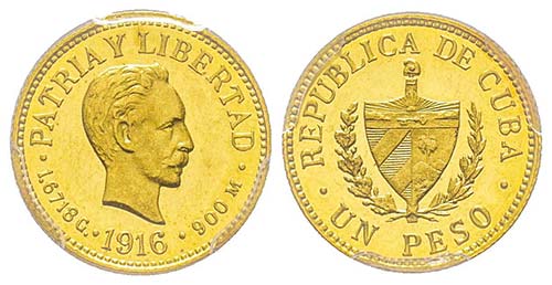 Cuba, Peso Flan Bruni, 1916, AU ... 