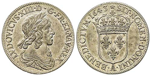Louis XIII 1610-1643
1/4 Écu 2è ... 