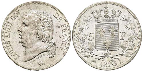 Louis XVIII 1815-1824
5 Francs, ... 