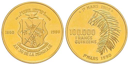 Guinea, 100000 Francs, 1990, AU ... 