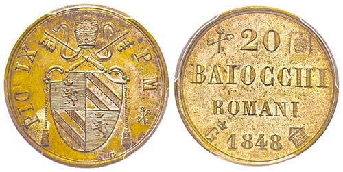 Pio IX 1849-1870
20 Baiocchi, ... 