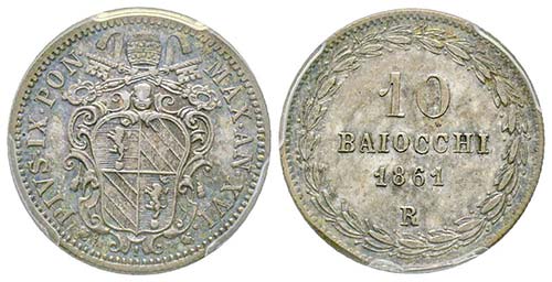 Pio IX 1849-1870
10 Baiocchi, ... 