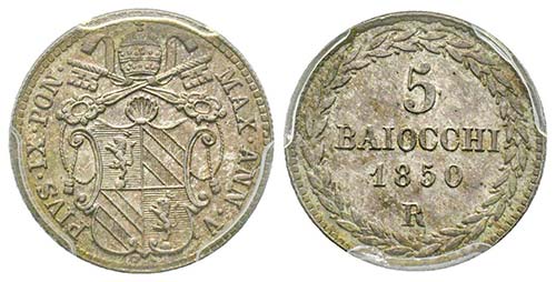 Pio IX 1849-1870
5 Baiocchi, Roma, ... 