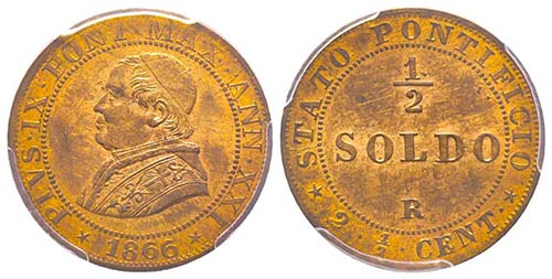 Pio IX 1849-1870
1/2 Soldo, Roma, ... 