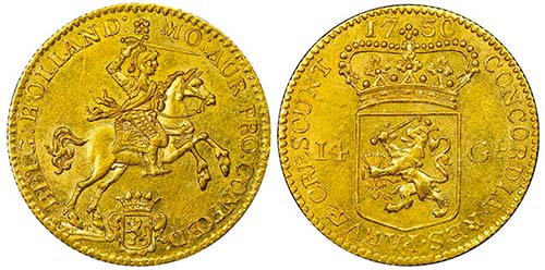 Netherlans
14 Gulden, 1750, AU ... 