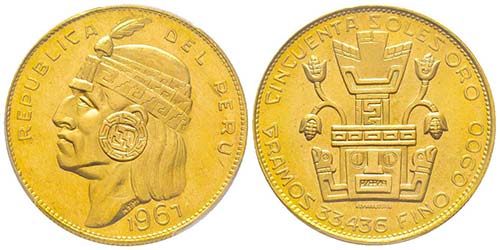 Peru
50 Soles Inca, 1967, AU 33.44 ... 