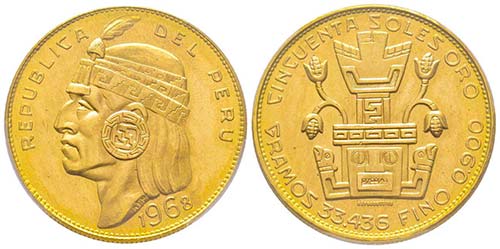 Peru
50 Soles Inca, 1968, AU 33.44 ... 