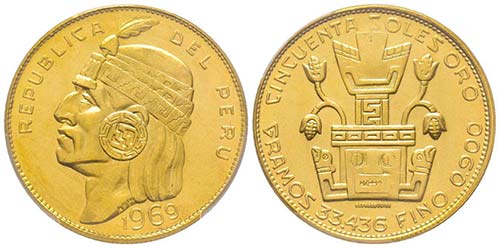 Peru
50 Soles, 1969, AU 33.44 g. ... 