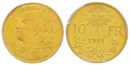 Switzerland
10 Francs, Bern, 1911 ... 