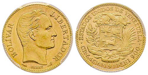 Venezuela
20 Bolivares, 1911, AU ... 