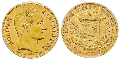 Venezuela
20 Bolivares, 1912, AU ... 