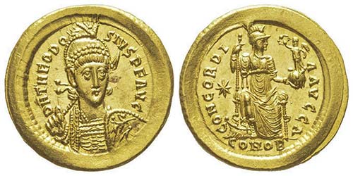 Theodosius II 402-450  Solidus, ... 