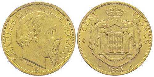 Monaco, Charles III 1856-1889 100 ... 