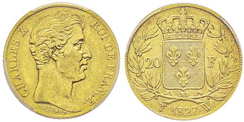 Charles X 1824-1830 20 Francs, ... 