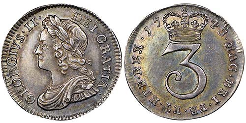 George II 1727-1760
3 pence, 1743, ... 