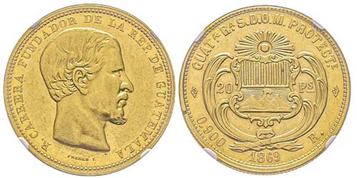 Guatemala
20 Pesos, 1869 R, ... 