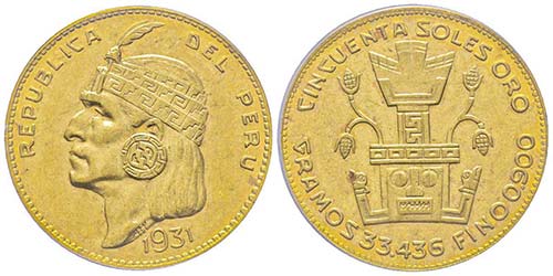 Peru 
50 Soles Inca, 1931, AU ... 