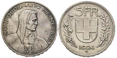 Switzerland
5 Francs, Bern, 1924, ... 