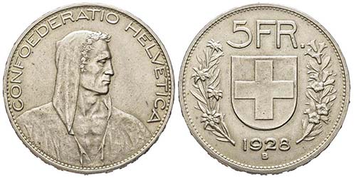 Switzerland
5 Francs, Bern, 1928, ... 