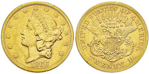 20 Dollars, San Francisco, 1866 S, ... 