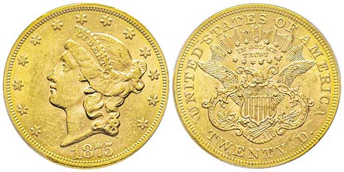 20 Dollars, Philadelphia, 1875, AU ... 