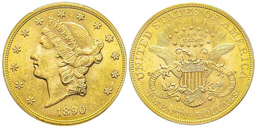 20 Dollars, Philadelphia, 1890, AU ... 