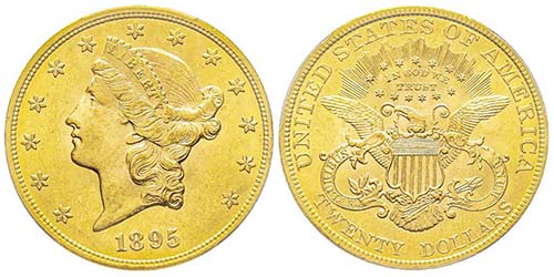 20 Dollars, Philadelphia, 1895, AU ... 