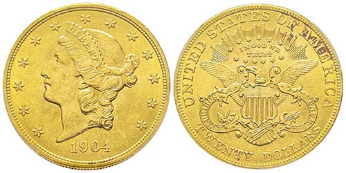 20 Dollars, Philadelphia, 1904, AU ... 