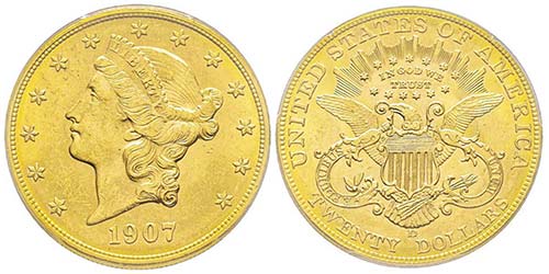 20 Dollars, Denver, 1907 D, AU ... 