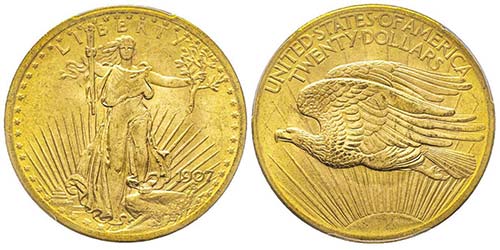 20 Dollars, Philadelphia, 1907, AU ... 