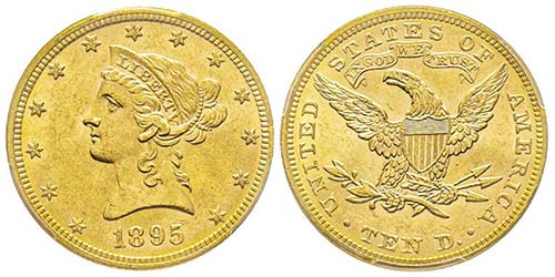10 Dollars, Philadelphia, 1895, AU ... 