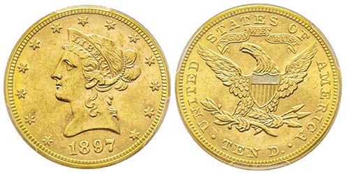 10 Dollars, Philadelphia, 1897, AU ... 