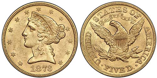 5 Dollars, Philadephia, 1873, ... 