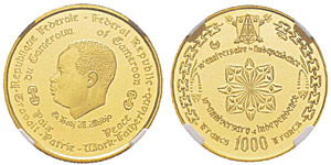 Cameroon 1000 Francs, 1970, AU 3.5 ... 