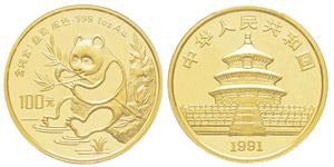 China, 100 Yuan, 1991, AU 31.1 g. ... 