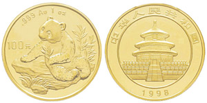 China, 100 Yuan, 1998, AU 31.1 g. ... 