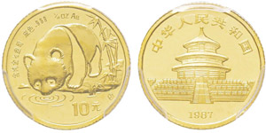 China, 10 Yuan, 1987-S, AU 3.11 g. ... 