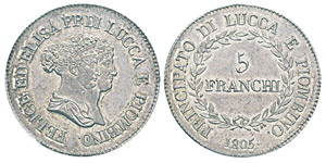 Lucca - Italy, 5 Francs (Scudo), ... 