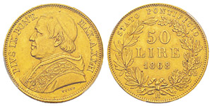 Vatican, Pio IX 1846-1878 50 Lire, ... 