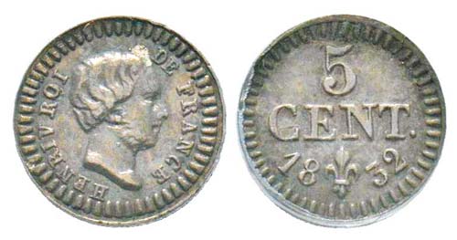 Henri V, Epreuve de 5 centimes ... 