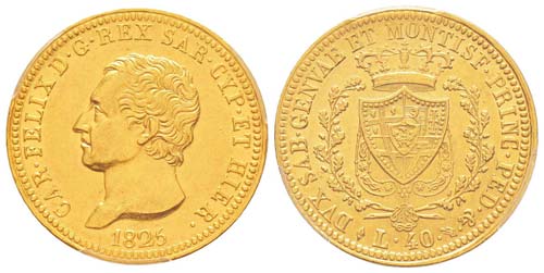 Carlo Felice 1821-1831 40 lire, ... 