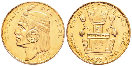 Peru, 50 Soles, 1969, AU 33.44 g. ... 